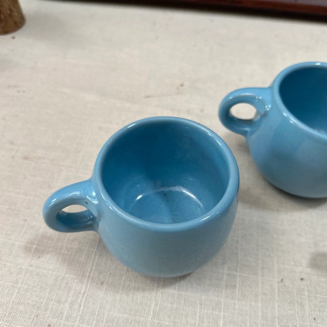 Mid-Century Modern 1970s Blue Frankoma Lazy Bones Ceramic Mugs- Set of 3 For Sale - Image 3 of 8