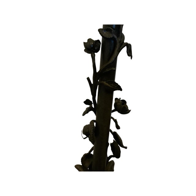 1920s Vintage 1920s Spanish Revival Wrought Iron Bridge Floor Lamp With Ruffled Sunset Art Glass Shade Adjustable 55" - 67" 1920s-1930s For Sale - Image 5 of 12