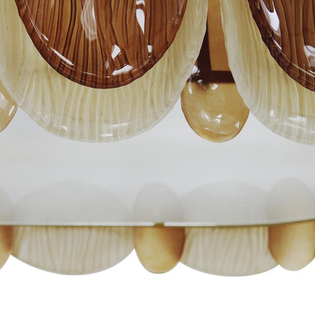 Italian Midmodern Style Pendant Lamp in Brass with Brown and Beige Murano Glass Shade For Sale - Image 10 of 14