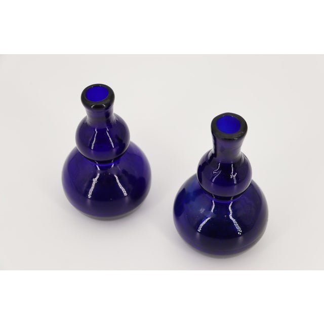 Pair of 19th Century Portuguese Blue Hand-Blown Glass Perfume Bottles For Sale - Image 4 of 16