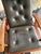 Wood Thos. Moser “Lolling Chair” and Ottoman in Cherry and Dark Leather For Sale - Image 7 of 7
