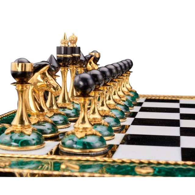 20th Century Russian Dolerite, Malachite & Kascholong Opal Chess Set. For Sale - Image 4 of 11