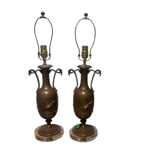 Pair of Antique Art Nouveau Bronze Lamps on Lucite Bases