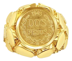 Dos Pesos Gold Coin Pebble Ring, Size 7
