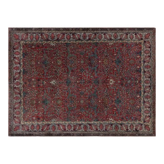 One-of-a-Kind Antique Persian Tehran Botanic Red, Blue Handmade Wool Rug For Sale
