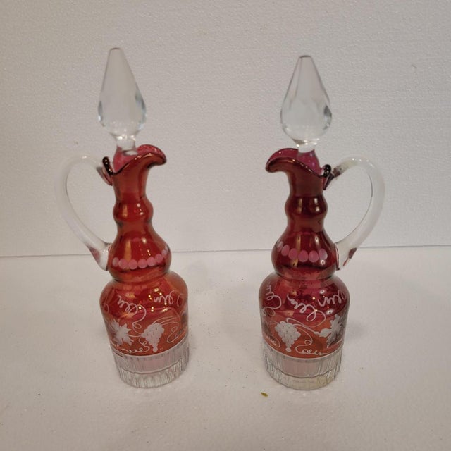 Bohemian Oil, Vinegar, Salt, and Pepper Set in Crystal and Silver-Plated Metal from Convoy, Czech Republic, 1940s For Sale - Image 17 of 18
