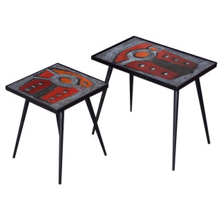 Vintage Low Ceramic Tables from Brothers Jean & Robert Cloutier, 1950s, Set of 2 For Sale