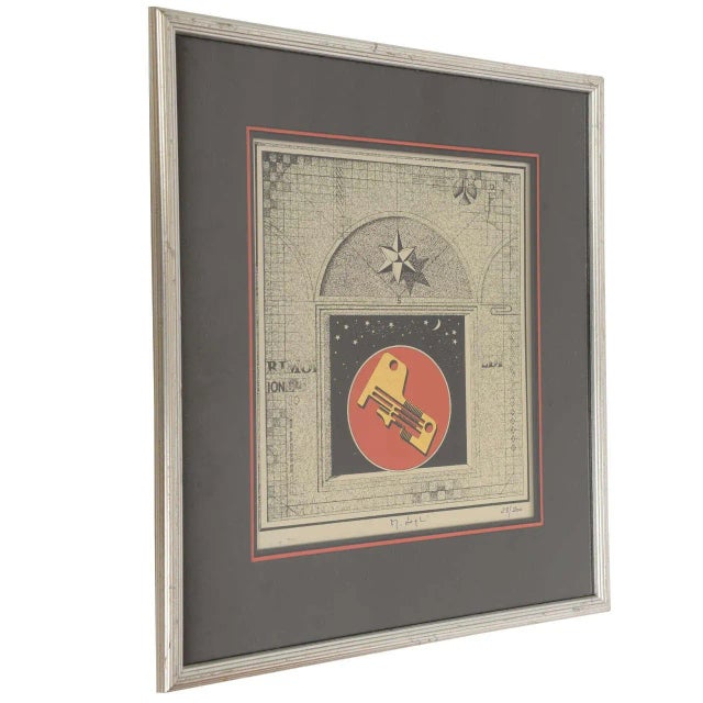Black Vintage Italian Mario Logli Futurist Fornasetti Style Celestial Work of Art Framed, 1950's For Sale - Image 8 of 8