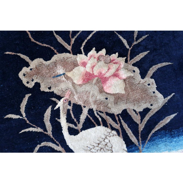 Ivory 1890s, Antique Chinese Peking Rug, Cranes & Floral, 3 X 5 For Sale - Image 8 of 13