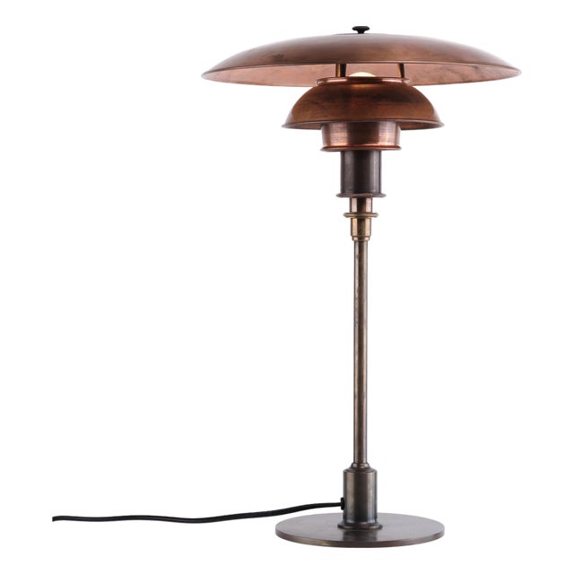 Vintage Model PH 3/2 Table Lamp with Copper Shades and Burnished Brass by Poul Henningsen for Louis Poulsen, Poul Henningsen For Sale