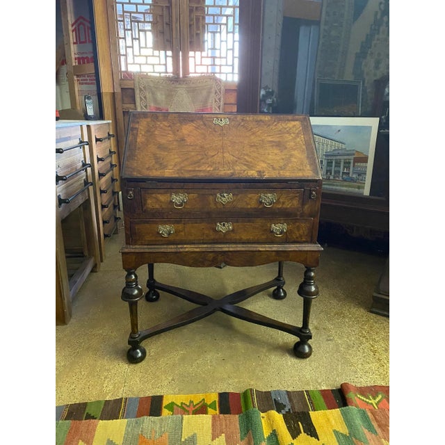 19th Century Antique English Bureau Desk on Stand in Walnut For Sale - Image 11 of 12