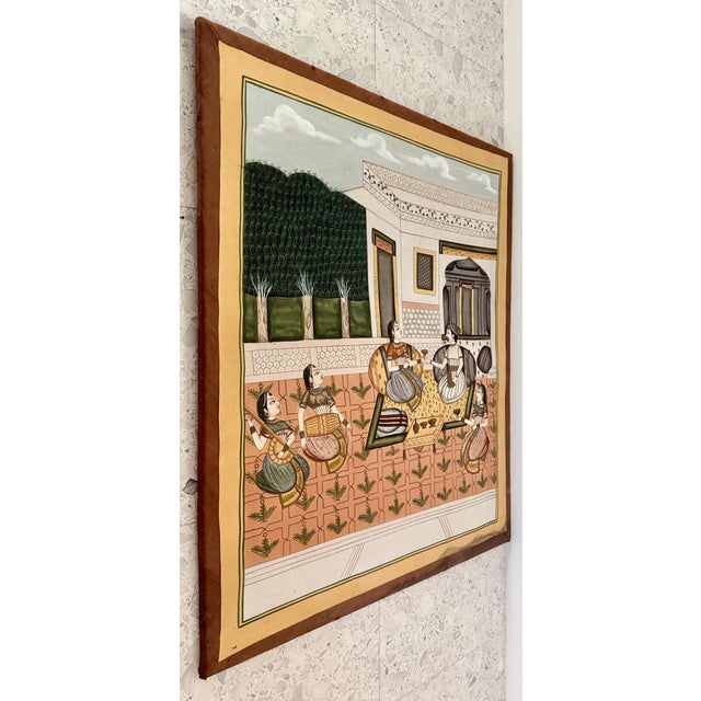 Large-scale Indian miniature painting (39.5 x 49.5 inches) depicting a royal court music scene from 80's. While...