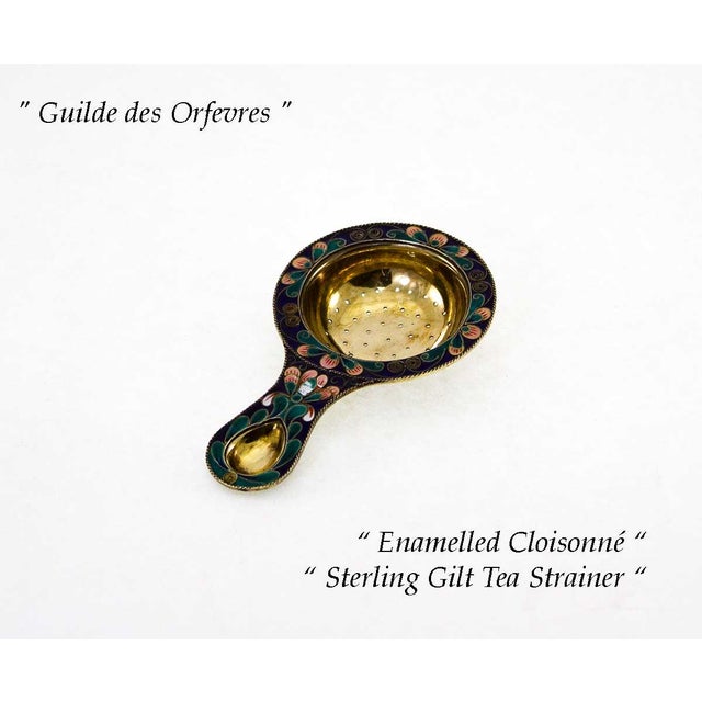 1960s Sterling Gilt Tea Strainer With Multicolor Enameled Cloisonné. For Sale In New York - Image 6 of 6