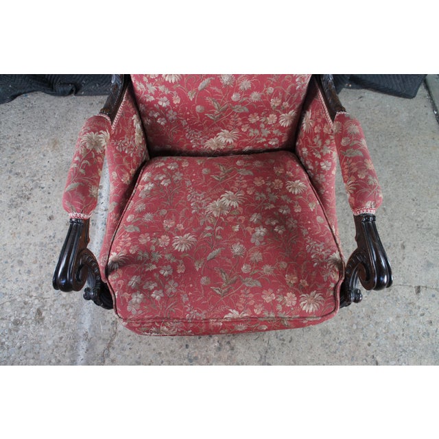 Antique Victorian Carved Mahogany Baroque Rococo Fauteuil Parlor Armchair For Sale - Image 4 of 14