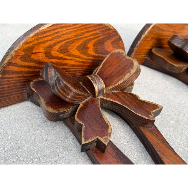 Folk Art Vintage Folk Art Hand-Carved Bow Wall Shelves, a Pair For Sale - Image 3 of 9