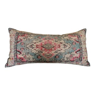 Boho Chic Antiqued Persian Rug Colorful Woven Cotton Lumbar Pillow New For Sale