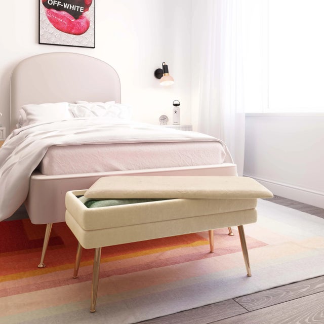 Ziva Cream Velvet Storage Bench For Sale In Los Angeles - Image 6 of 7