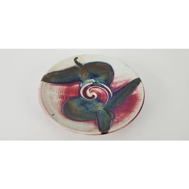 Red 1997 Vintage Colorful Pottery Wall Art/Table Bowl, Signed For Sale - Image 8 of 8