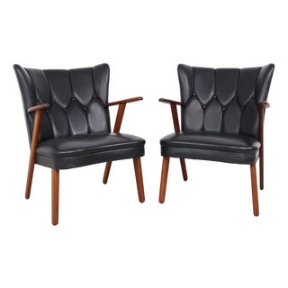 Danish Chairs in Teak and Faux Leather from Erhardsen & Andersen, 1960s, Set of 2 For Sale