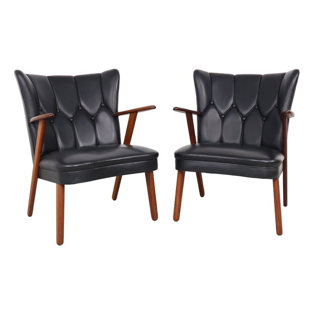 Danish Chairs in Teak and Faux Leather from Erhardsen & Andersen, 1960s, Set of 2 For Sale
