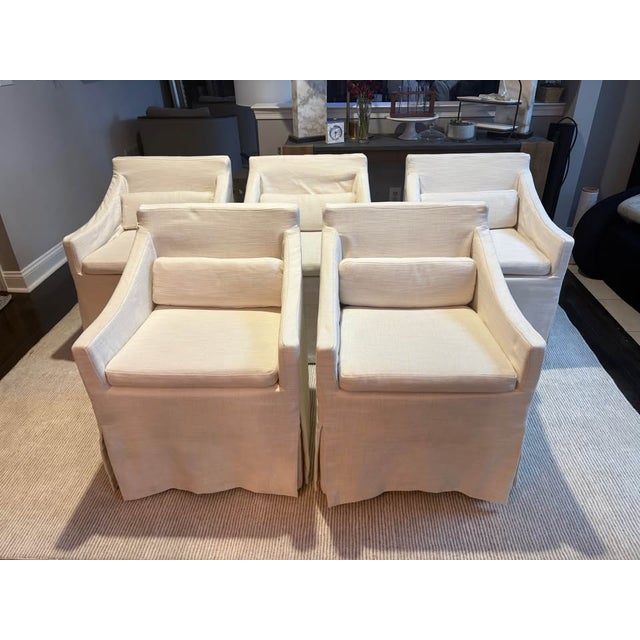 Restoration Hardware Rh Low Belgian Slope Arm Slipcovered Dining Armchairs – Set of 5 - Restoration Hardware For Sale - Image 4 of 8