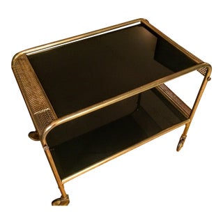 Mid-Century Brass & Black Glass Bar Cart For Sale