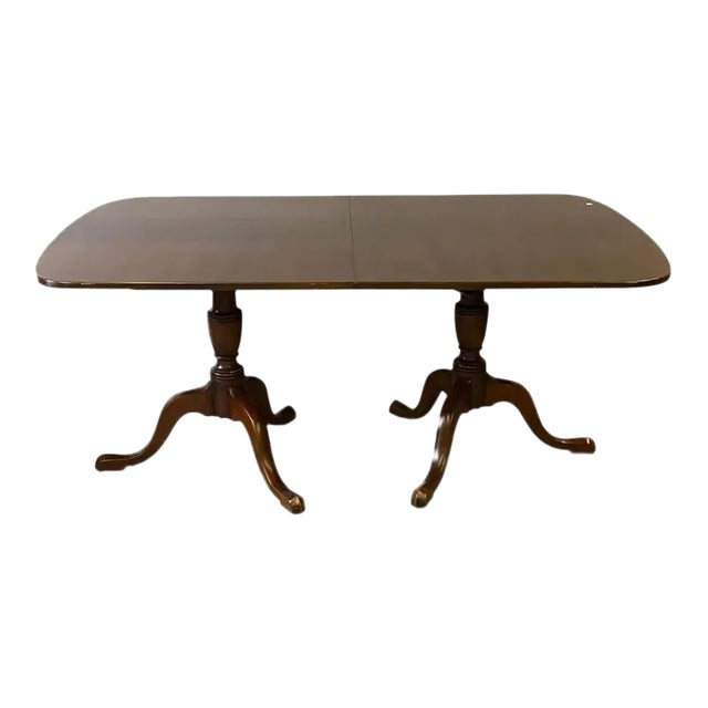 Mid 20th Century Kittinger Solid Mahogany Two Pedestal Dining Table With 3 Leaves For Sale