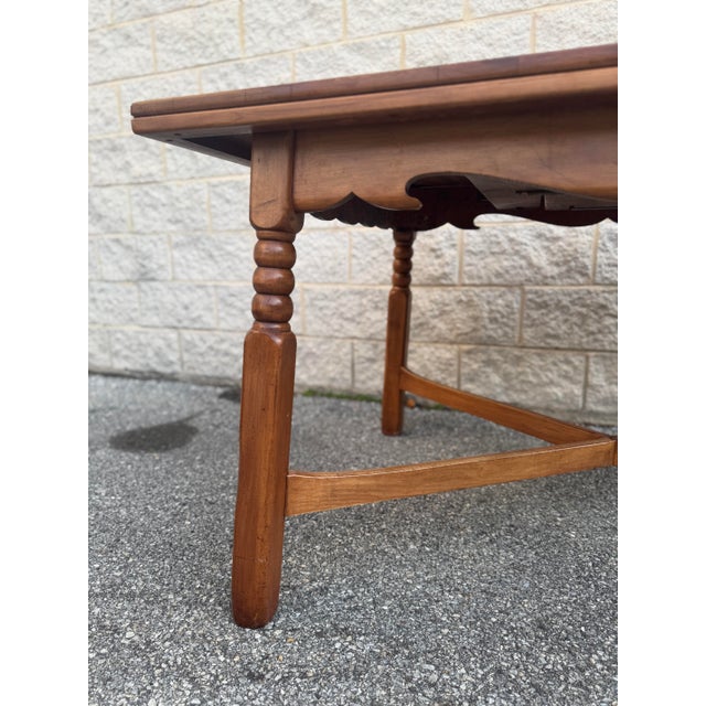 Vintage Cushman Style Solid Wood Maple Dining Table With Leaf For Sale - Image 9 of 12