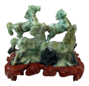 Vintage Chinese Hand Carved Jadeite Sculpture of a Wild Horses With Stand