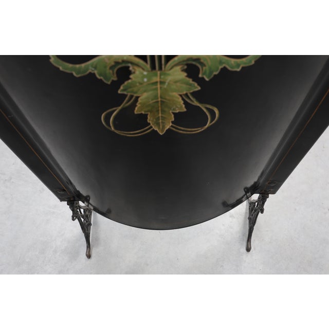 Art Nouveau Black Lacquer Fire Screen with Floral Motif, France, 1910 For Sale - Image 9 of 13