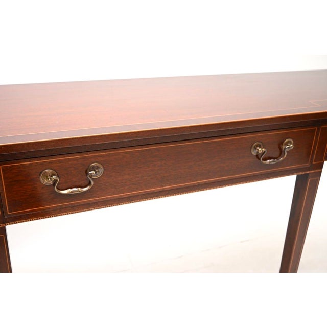 Large Vintage Inlaid Sheraton Style Console Table, 1950 For Sale - Image 9 of 13