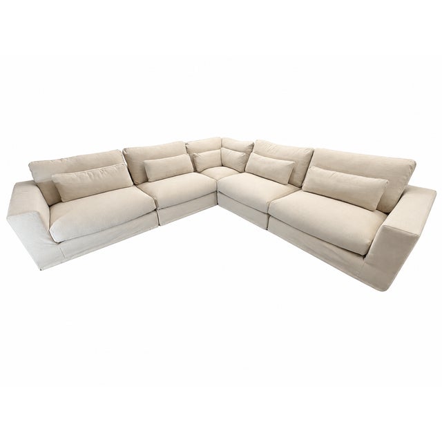 Rh Lugano Modular 5-Piece Sectional | Italy | Down-Feather | Performance Linen Weave – Sand | Customizable For Sale - Image 12 of 18