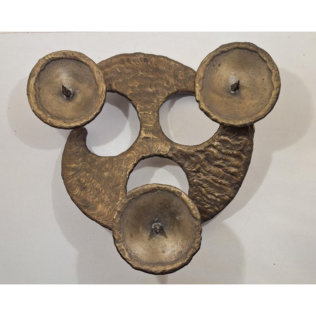 Brutalist Bronze 3-Arm Candlestick, 1970s, in Flawless conditions. Designed 1970 to 1979