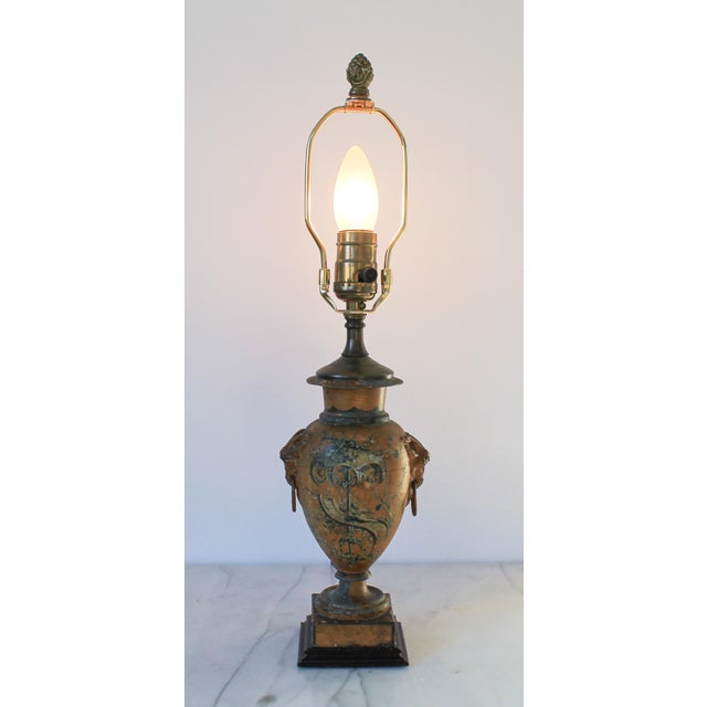 Mid 20th Century Vintage Asian Style Hand Painted Urn Shape Table Lamp W/ Goat Head Motif For Sale - Image 5 of 18