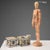 Polychrome majolica inkwell and powder shaker, both cubic in shape. White glaze with polychrome blue and yellow...