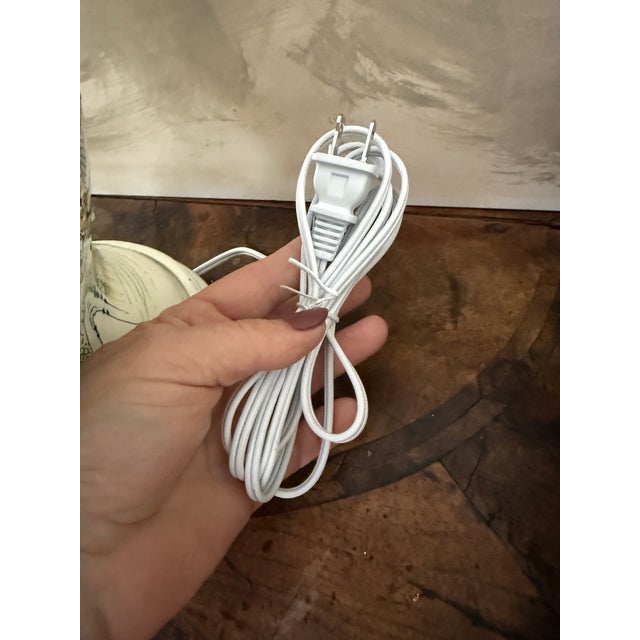 Vintage Chinese Export Ceramic Table Lamp Hand Painted Chinoiserie With Matching Shade For Sale - Image 11 of 12