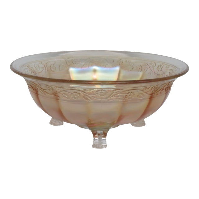 Imperial Iridescent Marigold Carnival Glass 3 Foot Floral Border Bowl 4590b For Sale