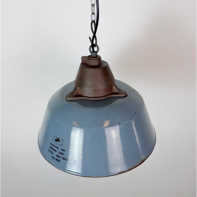 Gray Industrial Grey Enamel and Cast Iron Pendant Light, 1960s For Sale - Image 8 of 18