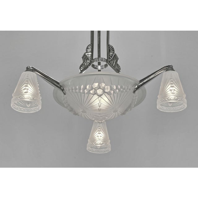Hettier Vincent & Schneider Geometric French Art Deco Chandelier 1930s For Sale - Image 6 of 13
