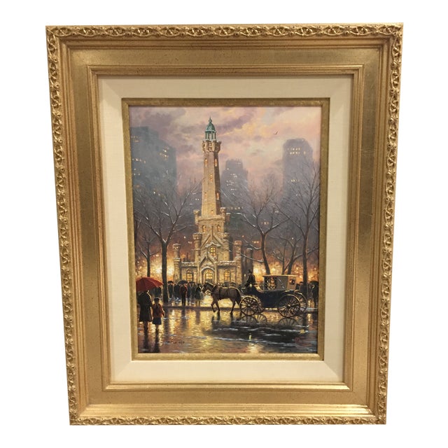 Thomas Kinkade Chicago Winter At The Water Tower Framed Gallery Proof Canvas Lithograph Print Chairish