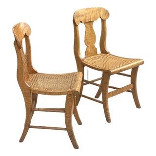 Pair of New York Curly Maple Klismos Chairs, Circa 1860. For Sale