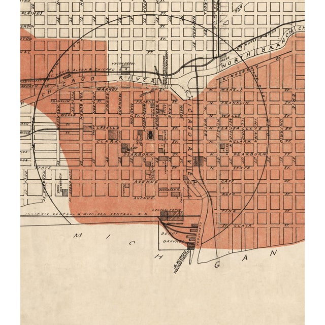 Orange Chicago Fire Map Print For Sale - Image 8 of 10