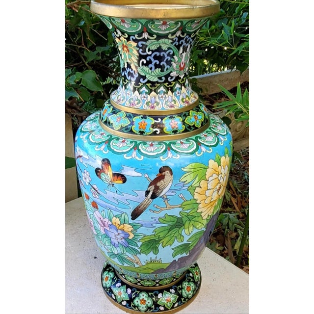 Turquoise Antique Large 19th Century Large Chinese Cloisonne Vase For Sale - Image 8 of 12