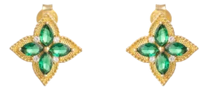 Emerald Clover Bloom Gold Stud Earrings, A Pair