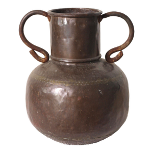 Large Antique Copper Vase With Scroll Arms