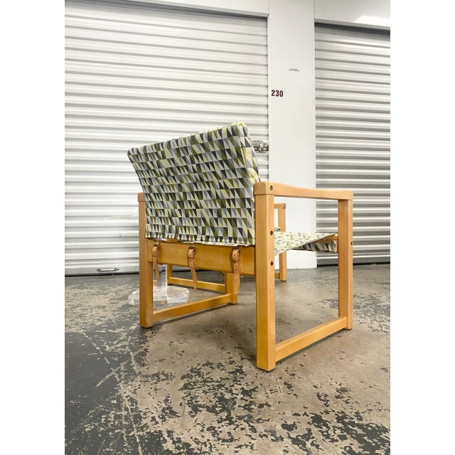 Tan Coastal Minimalist Beech Framed Sling Lounge Chairs, a Pair (Designed by Karen Mobring 1974) For Sale - Image 8 of 12