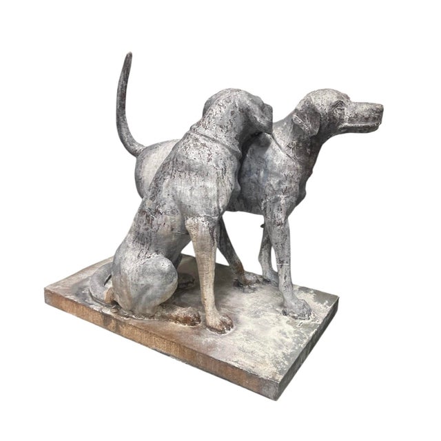 French Large Vintage French-Style Cast Iron "Snuggling Dogs" Garden Statue For Sale - Image 3 of 12
