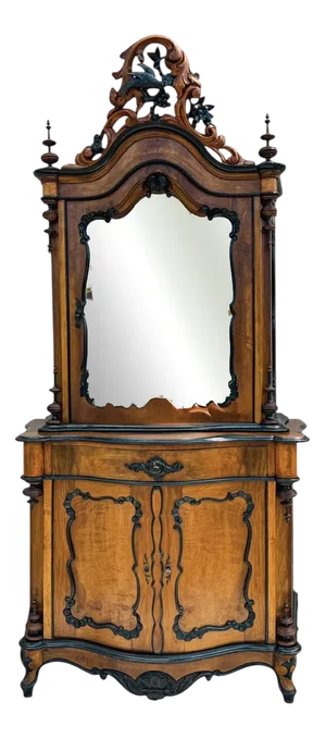 Antique Victorian Mirror Cabinet in Carved Walnut, 1870