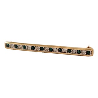 Sal Swarovski Bar Brooch Emerald Green & Clear Crystal Vintage Pin For Sale