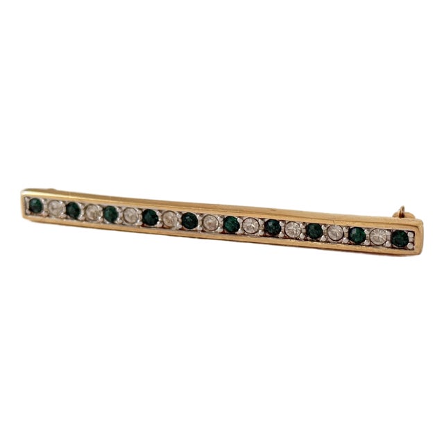 Sal Swarovski Bar Brooch Emerald Green & Clear Crystal Vintage Pin For Sale